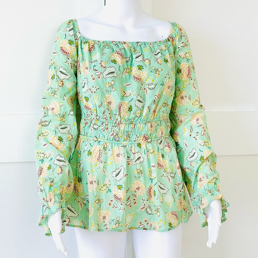 TORRID Clip Dot Blouse 100% Cotton Smocked Square Neckline Long Sleeve Lined - Picture 5 of 13